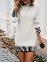 Load image into Gallery viewer, Striped Mock Neck Long Sleeve Sweater Dress
