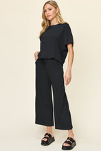 Load image into Gallery viewer, Double Take Full Size Texture Round Neck Short Sleeve T-Shirt and Wide Leg Pants
