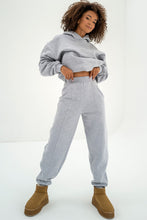 Load image into Gallery viewer, Gray Solid Exposed Seams Hoodie and Joggers Activewear Set
