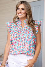 Load image into Gallery viewer, Pink Shirred Yoke Ruffled Abstract Printed Blouse
