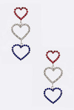 Load image into Gallery viewer, Patriot Color Rhinestone Heart Drop Earrings
