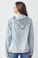 Load image into Gallery viewer, RISEN Full Size Distressed Drawstring Hooded Denim Jacket
