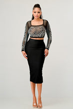 Load image into Gallery viewer, Sexy Mesh Beaded Two Piece Midi Skirt Set
