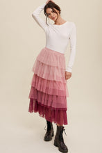 Load image into Gallery viewer, Gradient Style Tiered Mesh Maxi Skirt
