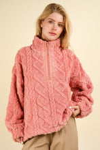 Load image into Gallery viewer, VERY J Fuzzy Fleece Half Zip Cable Pattern Sweatshirt
