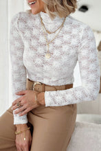 Load image into Gallery viewer, White Floral Lace High Neck Long Sleeve Top
