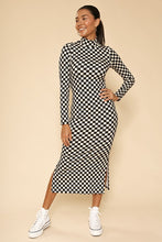 Load image into Gallery viewer, Checkered Ribbed Mock Neck Midi Dress
