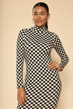 Load image into Gallery viewer, Checkered Ribbed Mock Neck Midi Dress
