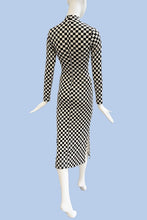 Load image into Gallery viewer, Checkered Ribbed Mock Neck Midi Dress
