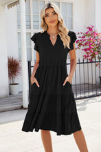 Load image into Gallery viewer, Ruched Notched Cap Sleeve Dress
