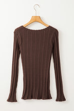 Load image into Gallery viewer, Coffee Solid Color Rib Knit U Neck Slim Fit Long Sleeve Top
