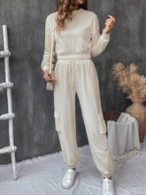 Load image into Gallery viewer, Round Neck Long Sleeve Top and Pants Set
