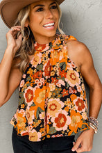 Load image into Gallery viewer, Orange Floral Print Knotted Halter Neck Sleeveless Top
