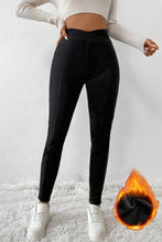 Load image into Gallery viewer, Black Crossed Waist Seamed Leg Thermal Leggings
