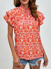 Load image into Gallery viewer, Ditsy Floral Mock Neck Flounce Sleeve Blouse
