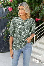 Load image into Gallery viewer, Polka Dot Round Neck Lantern Sleeve Blouse
