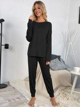 Load image into Gallery viewer, Shiny Round Neck Top and Drawstring Pants Lounge Set
