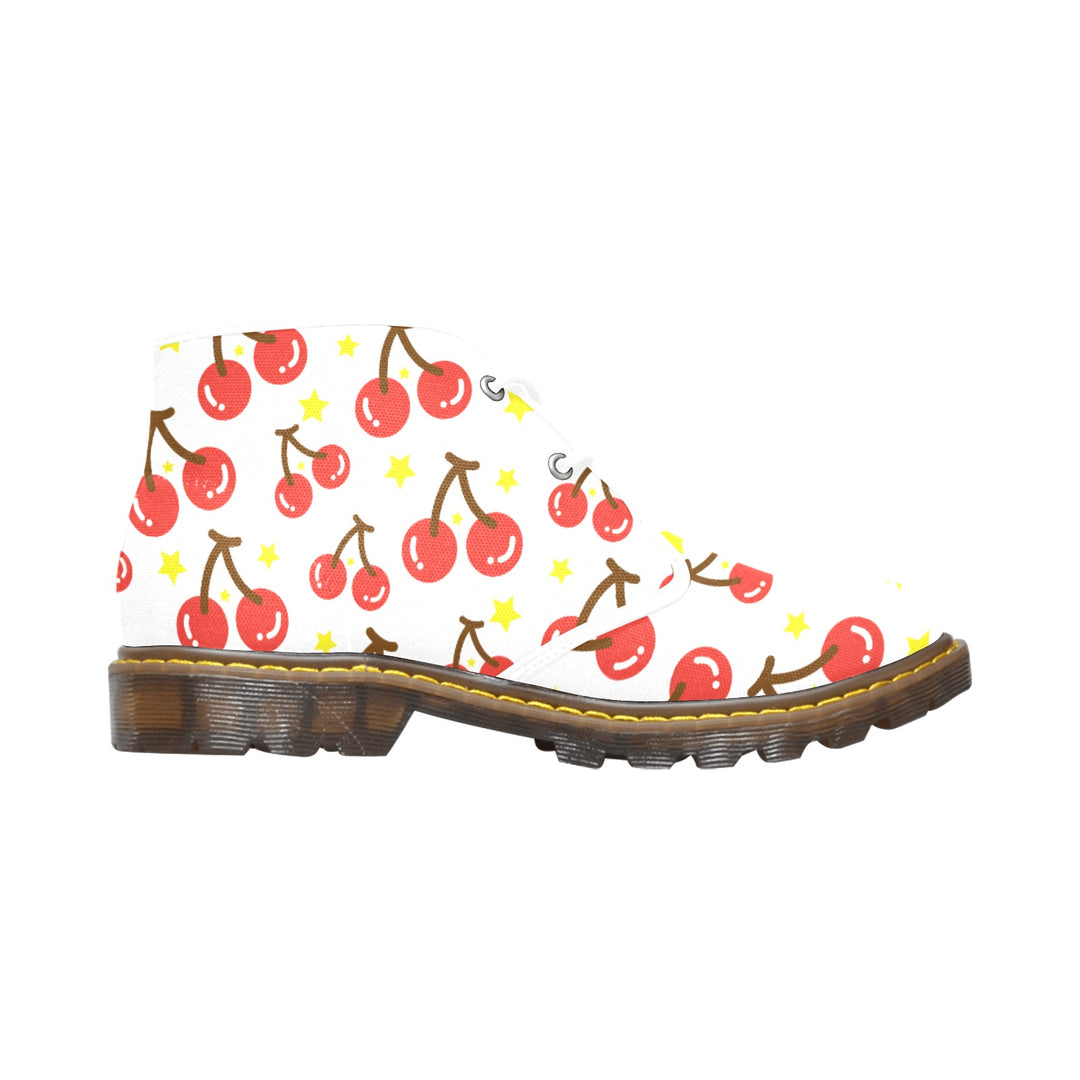 Ti Amo I love you - Exclusive Brand - White with Cherries - Women's Canvas Chukka Boots