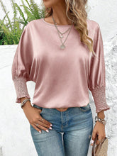 Load image into Gallery viewer, Smocked Round Neck Three-Quarter Sleeve Blouse
