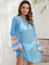 Load image into Gallery viewer, Openwork Contrast Long Sleeve Cover-Up
