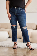 Load image into Gallery viewer, RFM Crop Dylan Plus Size Tummy Control Distressed High Waist Raw Hem Jeans
