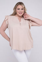 Load image into Gallery viewer, Plus Woven Wool Peach Ruffle Sleeve High-Low Top
