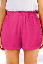 Load image into Gallery viewer, Bright Pink Plus Size Rolled Edge Ruffled Elastic Waist Textured Shorts
