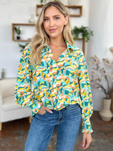 Load image into Gallery viewer, Double Take Full Size Printed Smocked Long Sleeve Blouse

