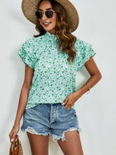 Load image into Gallery viewer, Ditsy Floral Mock Neck Flounce Sleeve Blouse
