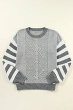 Load image into Gallery viewer, Gray Stripe Geometric Textured Drop Shoulder Sweater
