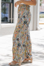 Load image into Gallery viewer, Multicolor Floral Print Shirred High Waist Wide Leg Casual Pants
