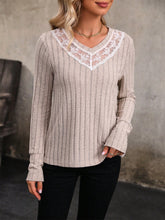 Load image into Gallery viewer, Lace Detail V-Neck Long Sleeve T-Shirt
