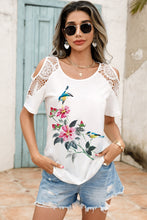 Load image into Gallery viewer, Shiny Lace Detail Round Neck Cold Shoulder Blouse
