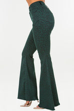 Load image into Gallery viewer, Leopard Bell Bottom Jean in Green- Inseam 32
