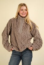 Load image into Gallery viewer, VERY J Fuzzy Fleece Half Zip Cable Pattern Sweatshirt
