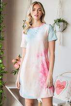 Load image into Gallery viewer, Tie-Dye Round Neck Short Sleeve Slit Dress
