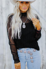 Load image into Gallery viewer, Black Dotty Lace Sheer Mock Neck Long Sleeve Blouse
