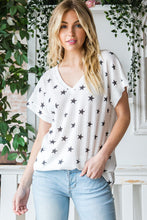 Load image into Gallery viewer, Heimish Full Size Star Print Short Sleeve V-Neck Waffle Knit T-Shirt
