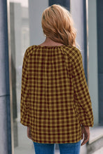 Load image into Gallery viewer, Plaid Tie Neck Balloon Sleeve Blouse
