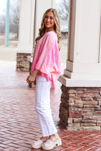 Load image into Gallery viewer, Pink Color Block Patchwork 3/4 Sleeve Loose Top
