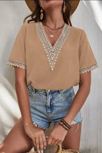 Load image into Gallery viewer, Full Size Lace Detail V-Neck Short Sleeve Blouse
