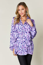 Load image into Gallery viewer, Double Take Full Size Printed Ruffle Trim Balloon Sleeve Shirt
