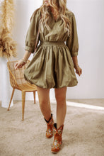 Load image into Gallery viewer, Guacamole Green Collared V Neck Smocked High Waist Mini Dress
