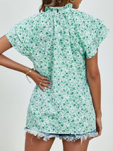 Load image into Gallery viewer, Ditsy Floral Mock Neck Flounce Sleeve Blouse
