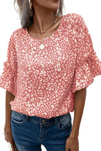 Load image into Gallery viewer, Womens - Pink  - Leopard Spotted Ruffle Sleeve T-Shirt - Sizes S-XL
