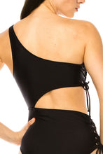 Load image into Gallery viewer, One Piece Side Lace Cutout One Shoulder Swimsuit
