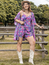 Load image into Gallery viewer, 3pc Plus Size Printed Cami, Open Front Cover Up and Shorts Set
