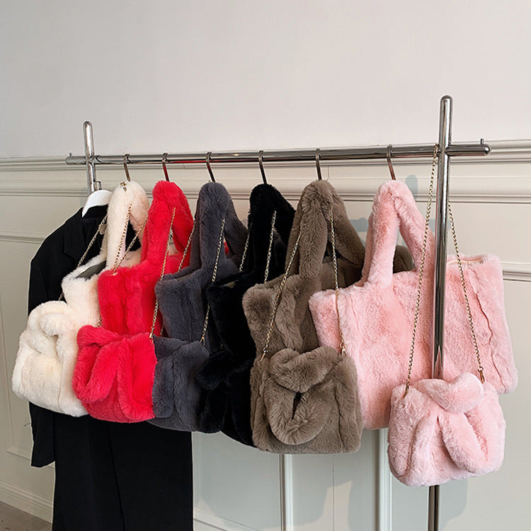 Womens Winter Bags Chain Plush Handbag Shoulder Tote Bag