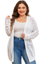 Load image into Gallery viewer, White Plus Size Eyelet Knit Open Front Cardigan
