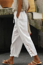 Load image into Gallery viewer, White Lace Splicing Drawstring Casual Cotton Pants
